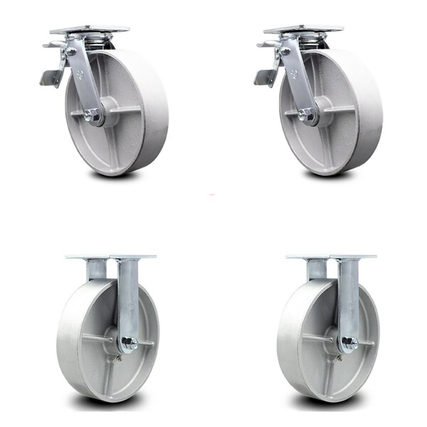 Service Caster 8 Inch Semi Steel Caster Set with Ball Bearings 2 Brakes 2 Rigid SCC-TTL30S820-SSB-2-R-2 - main